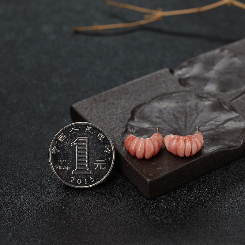 深水粉色珊瑚耳钉-红掌柜
