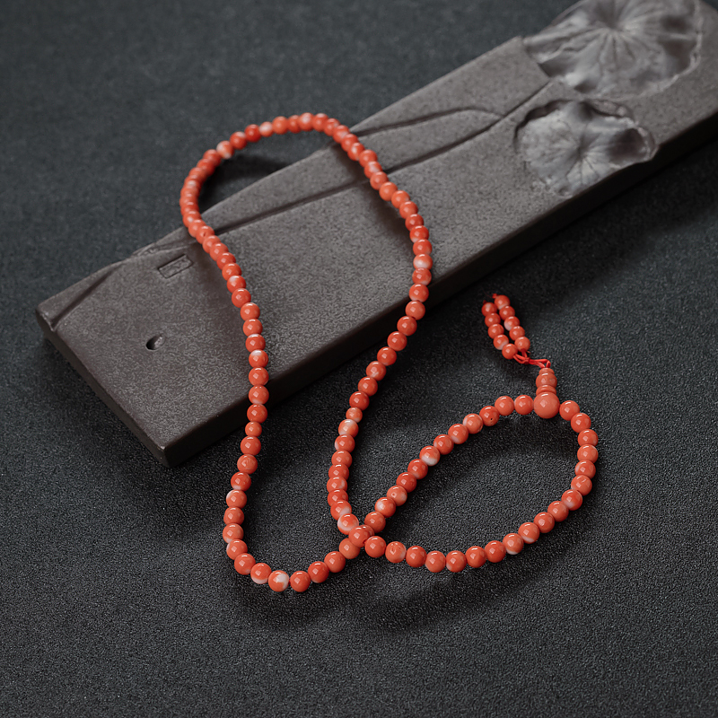 4.5mm橘红珊瑚108佛珠-红掌柜