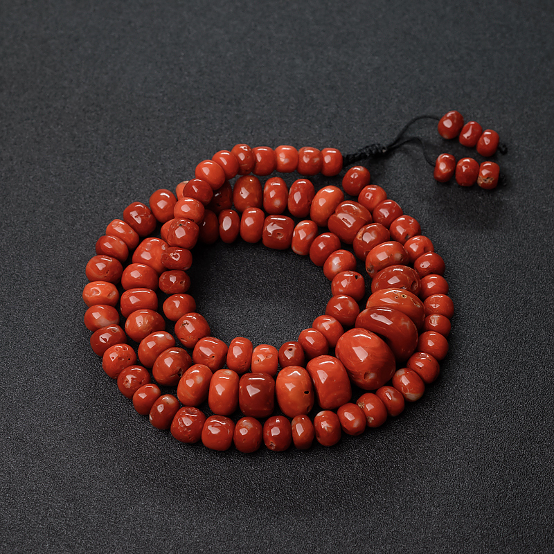 日本天然朱红珊瑚鼓珠塔链-红掌柜