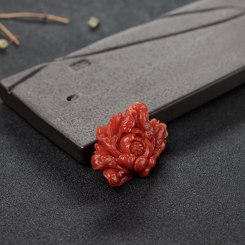 日本阿卡朱红珊瑚牡丹花吊坠-红掌柜