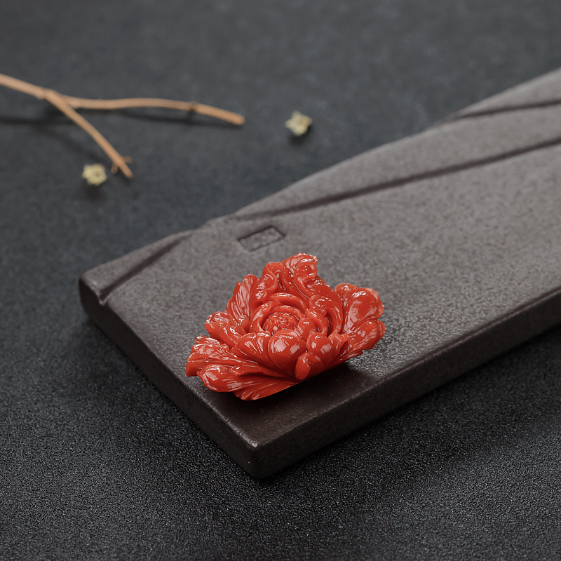 日本天然阿卡珊瑚牡丹花吊坠-红掌柜