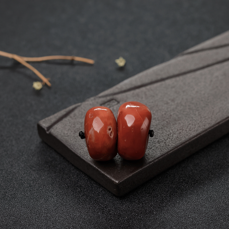 日本天然阿卡橘红珊瑚鼓珠-红掌柜
