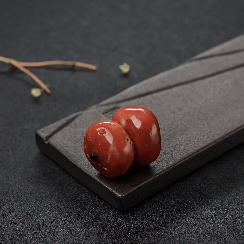 天然阿卡橘红珊瑚鼓珠-红掌柜