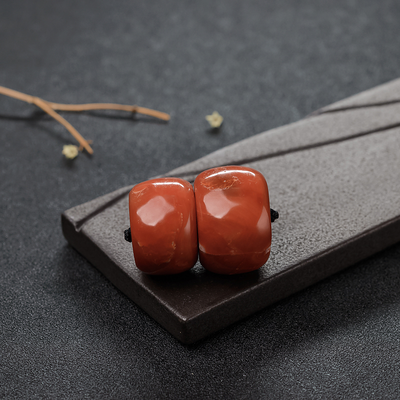 阿卡橘红珊瑚鼓珠（两件）-红掌柜