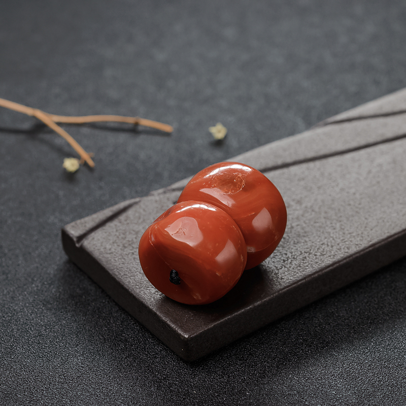 天然阿卡橘红珊瑚鼓珠-红掌柜