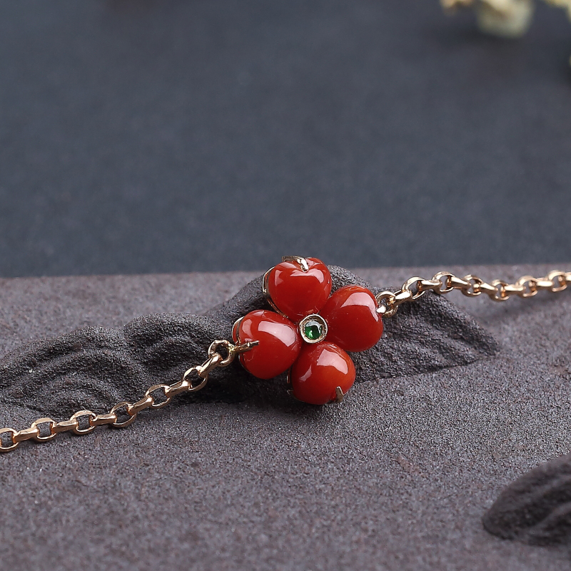 18K金镶日本阿卡正红珊瑚手链-红掌柜