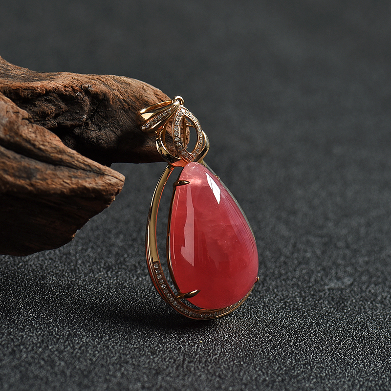 18K金巴西天然红纹石水滴吊坠 - 红掌柜