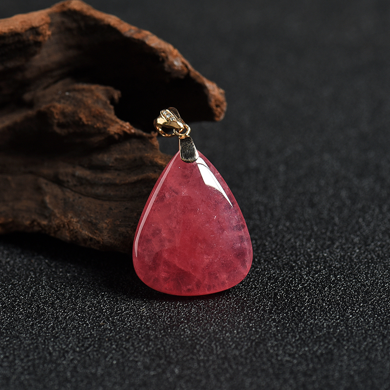 18K金镶钻巴西天然红纹石水滴吊坠 - 红掌柜