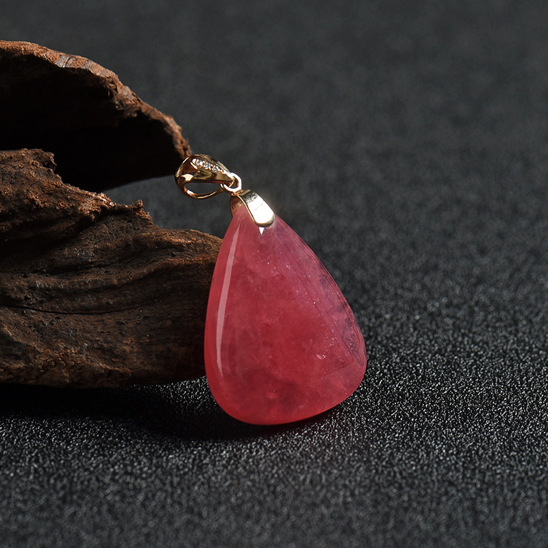 18K金巴西天然红纹石水滴吊坠 - 红掌柜