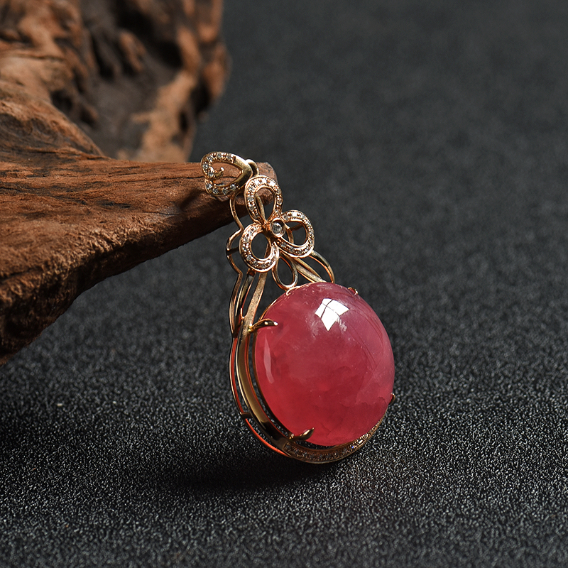 18K金巴西天然极品红纹石圆形吊坠 - 红掌柜