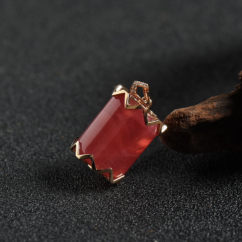 K金巴西天然极品红纹石柱形吊坠 - 红掌柜