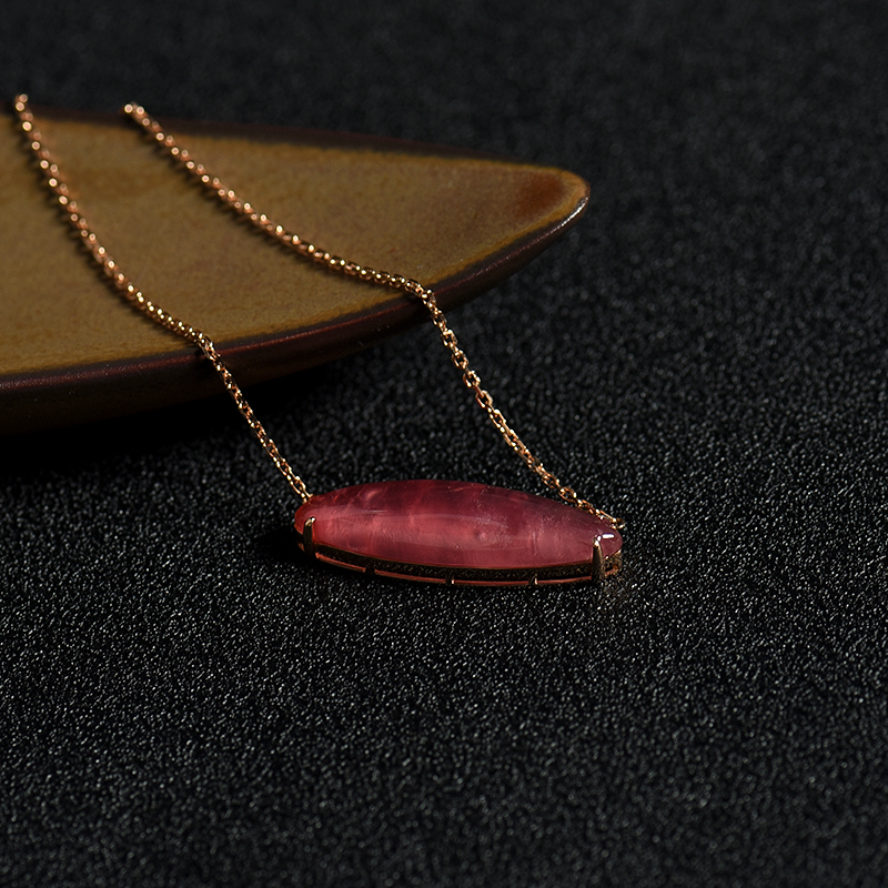 天然阿根廷18k镶红纹石项链-红掌柜