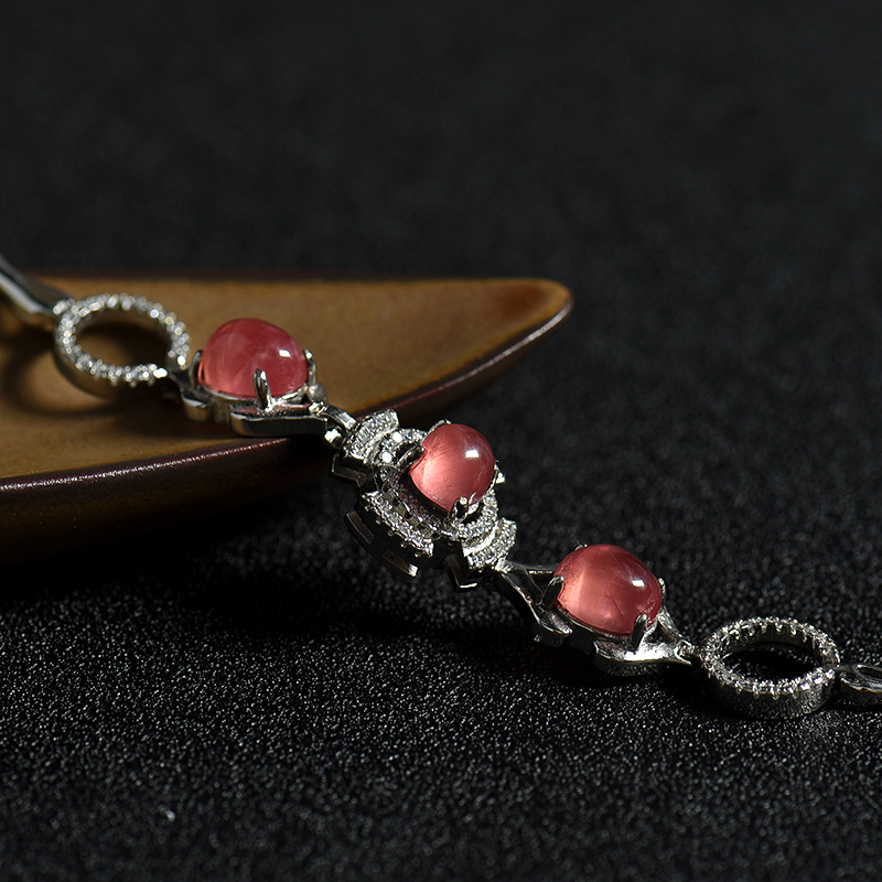 天然银镶红纹石手链-红掌柜