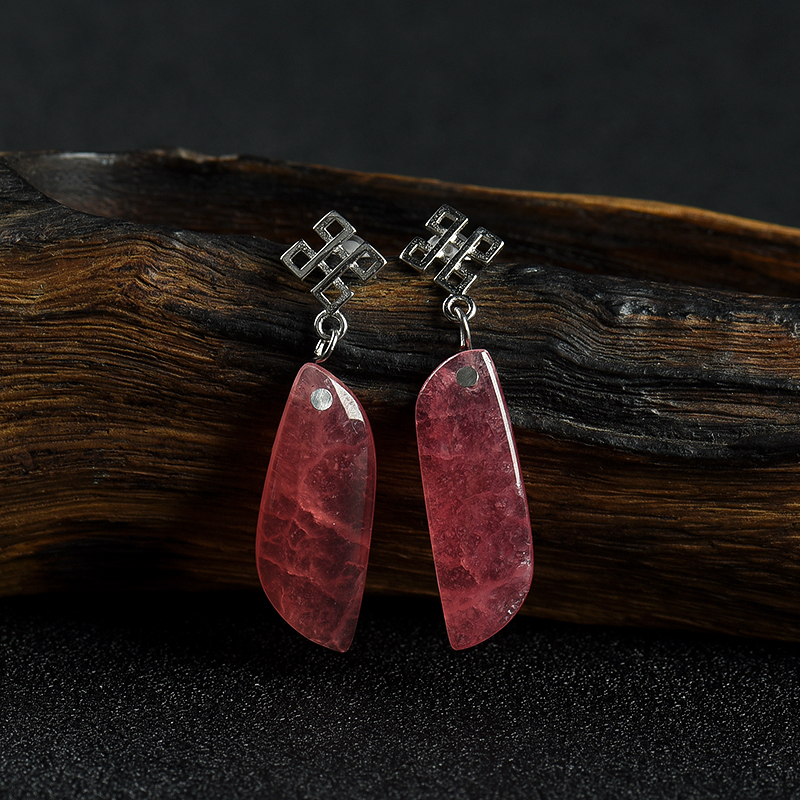 925银红纹石随形耳坠-红掌柜