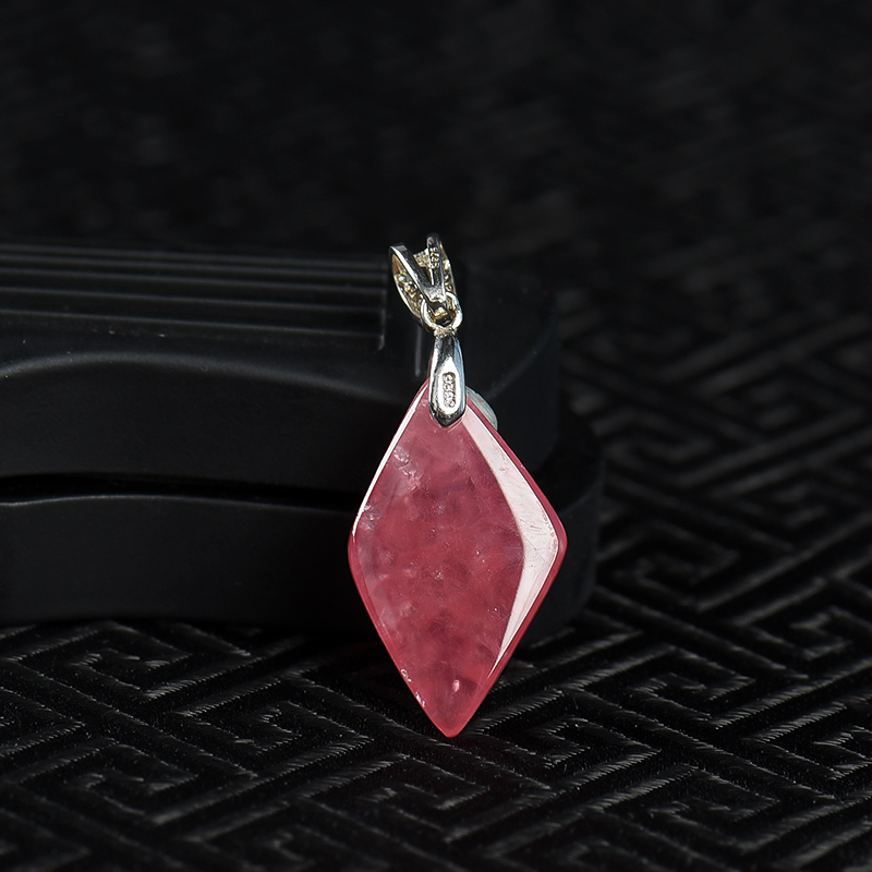 阿根廷银镶红纹石菱形吊坠-红掌柜