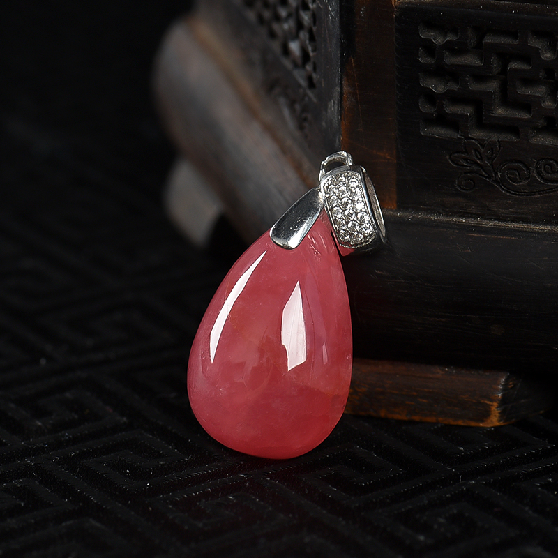 阿根廷银镶红纹石随形吊坠-红掌柜