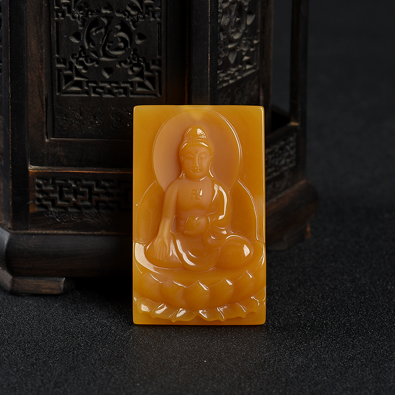 天然山料橙黄黄龙玉佛吊坠-红掌柜