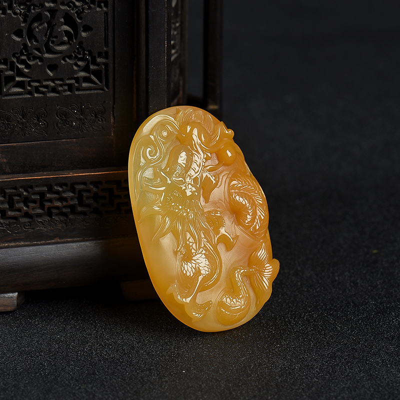 山料浅黄黄龙玉辰龙吊坠-红掌柜