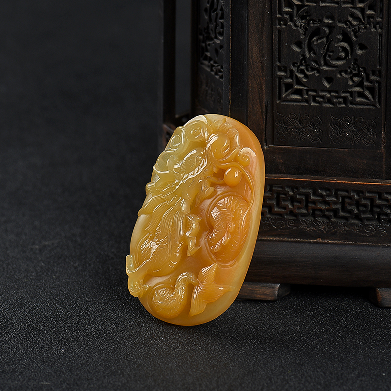 天然浅黄黄龙玉辰龙吊坠-红掌柜
