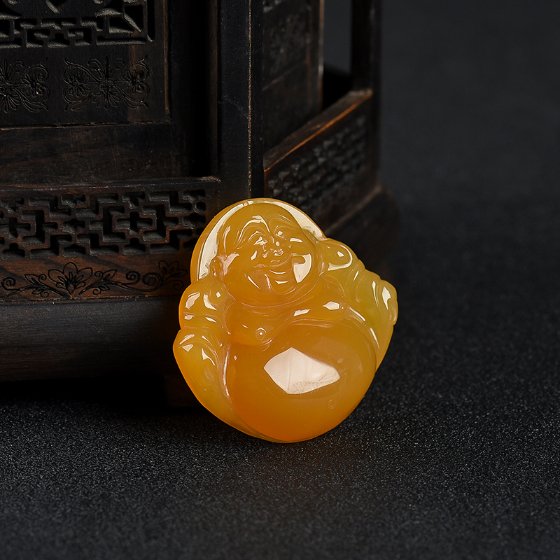 山料鸡油黄黄龙玉弥勒佛吊坠-红掌柜