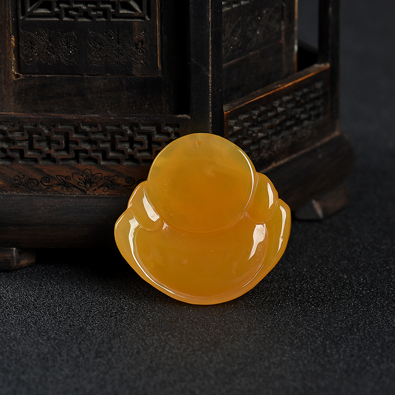 天然山料黄龙玉弥勒佛吊坠-红掌柜