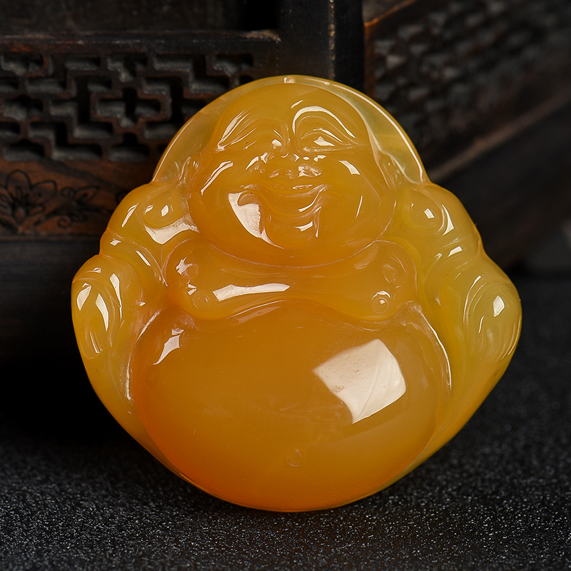 鸡油黄黄龙玉弥勒佛吊坠-红掌柜