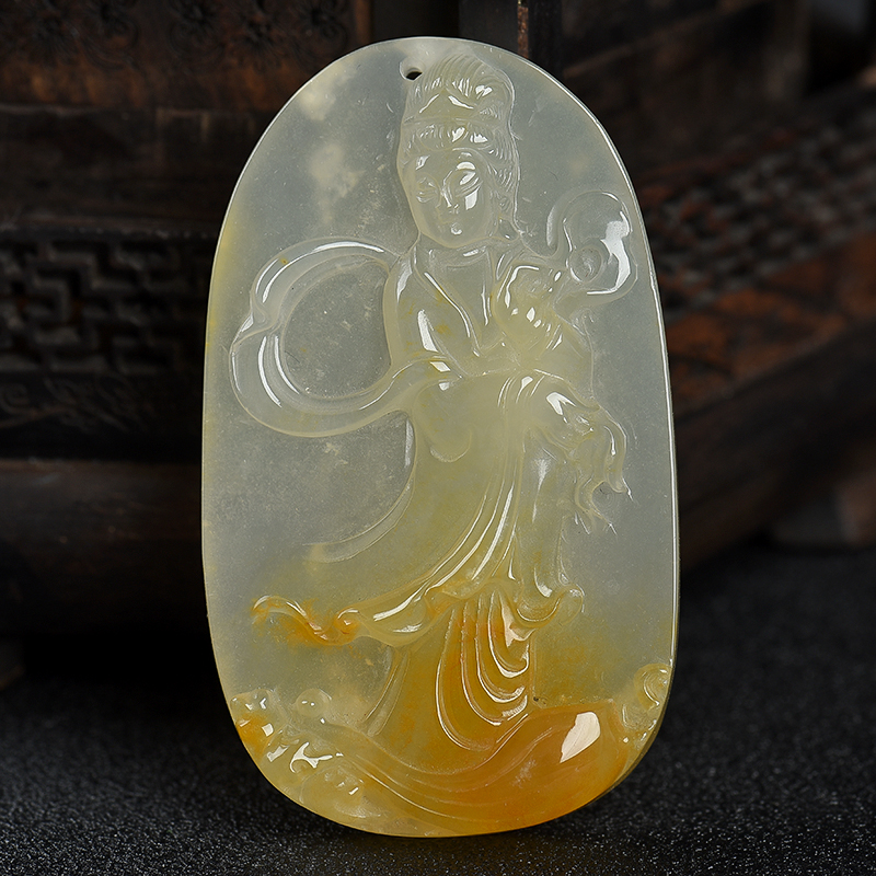 山料浅黄黄龙玉吊坠-红掌柜