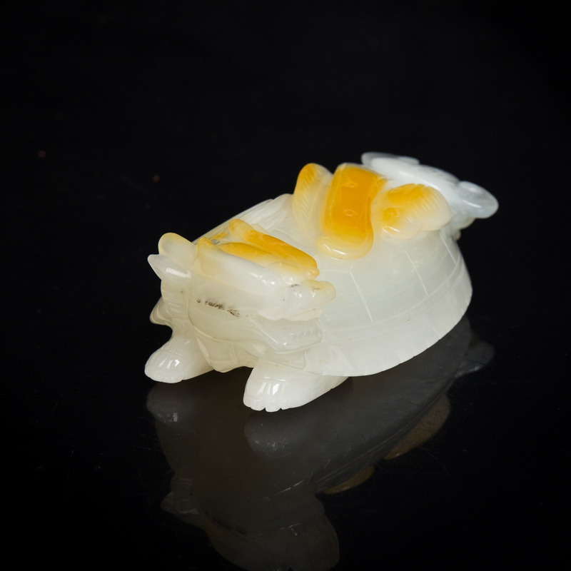 山料俏色黄龙玉龙龟摆件-红掌柜