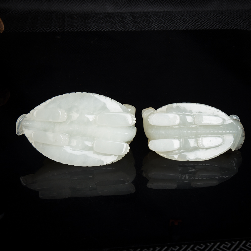龙陵山料俏色黄龙玉龙龟摆件（一对）-红掌柜