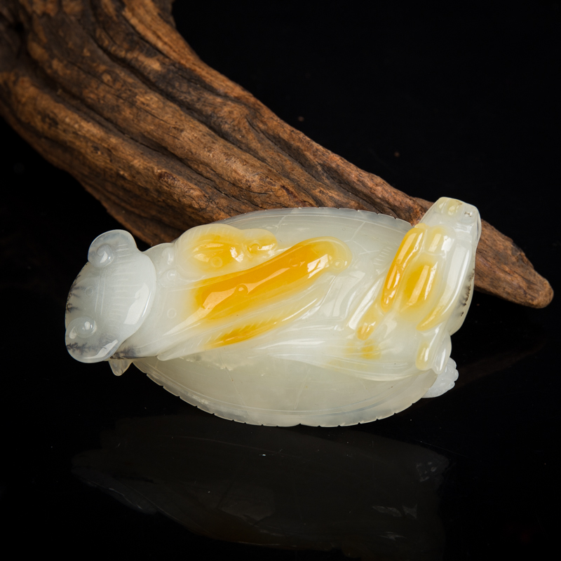 天然俏色黄龙玉龙龟摆件（一对）-红掌柜