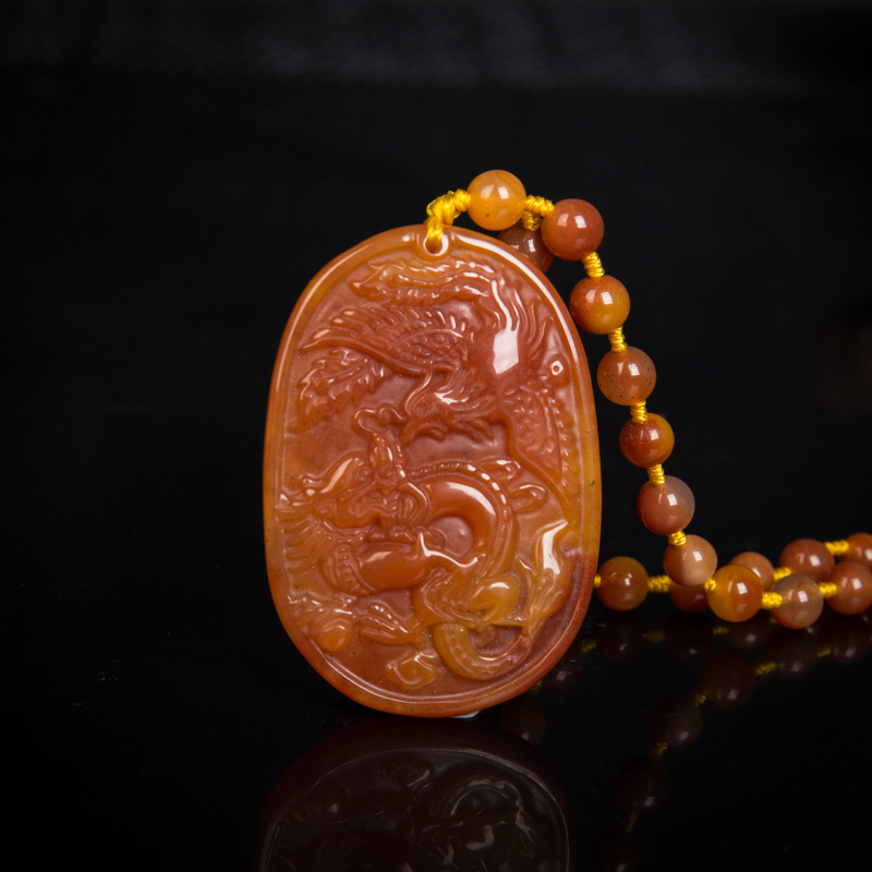 山料俏色黄龙玉龙凤呈祥吊坠-红掌柜
