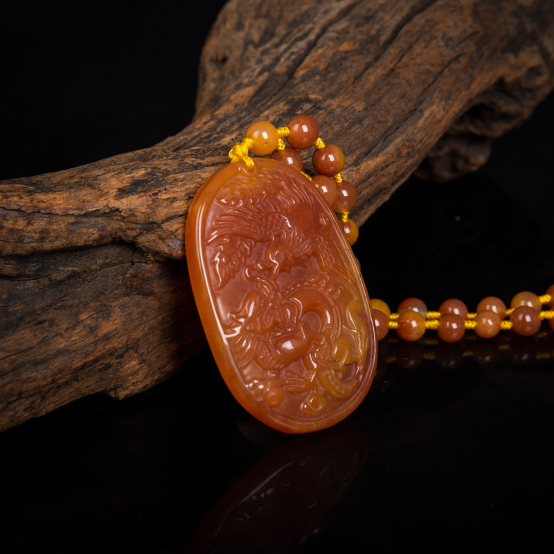 俏色黄龙玉龙凤呈祥吊坠-红掌柜
