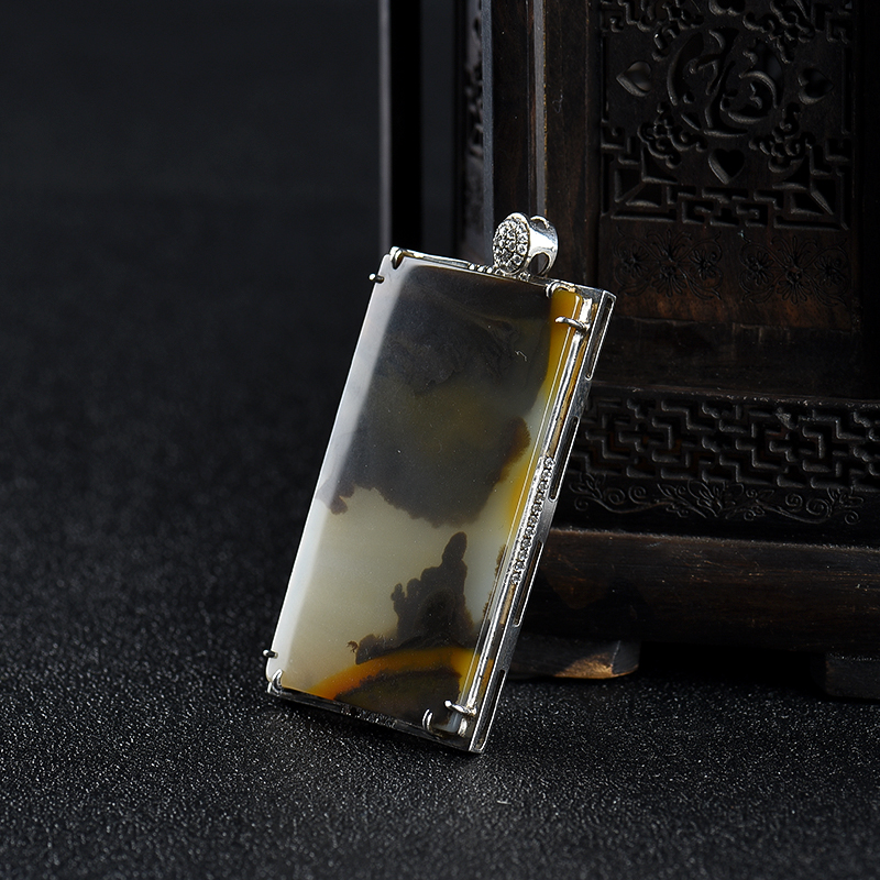 银镶黄龙玉水草花吊坠-红掌柜