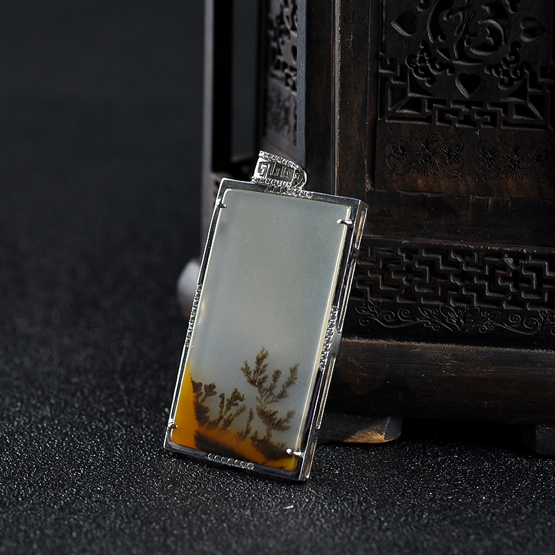 银镶黄龙玉水草花吊坠-红掌柜