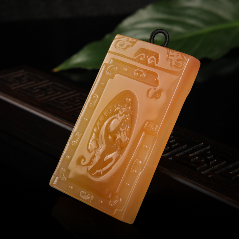 天然棕黄黄龙玉龙马精神吊坠-红掌柜