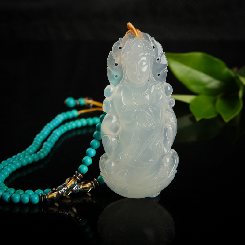 山料白色黄龙玉观音吊坠-红掌柜