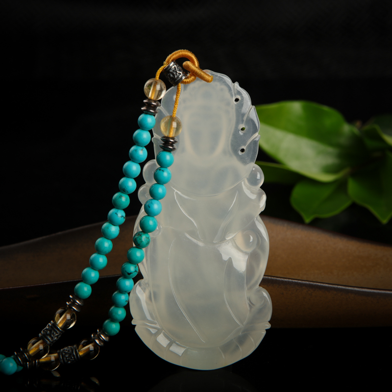 山料白色黄龙玉吊坠-红掌柜