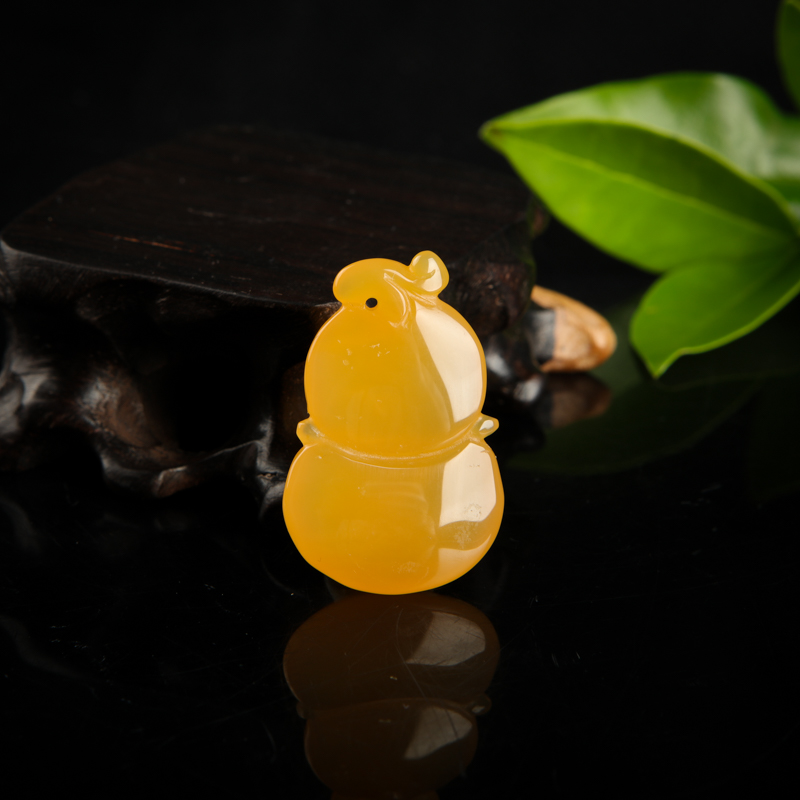 天然山料鸡油黄黄龙玉福禄吊坠-红掌柜