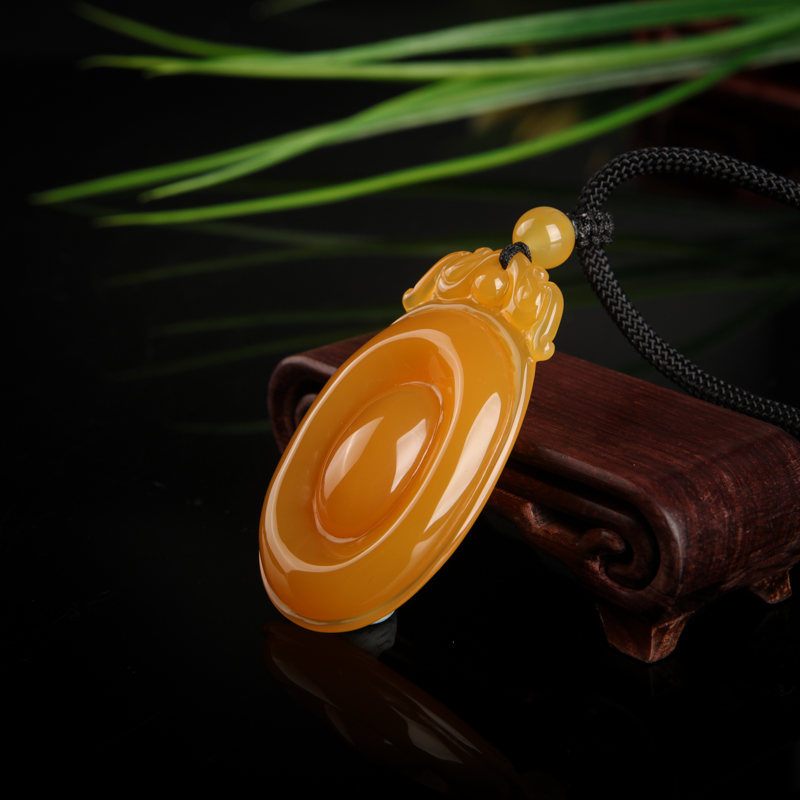 山料天然鸡油黄黄龙玉福贝吊坠-红掌柜