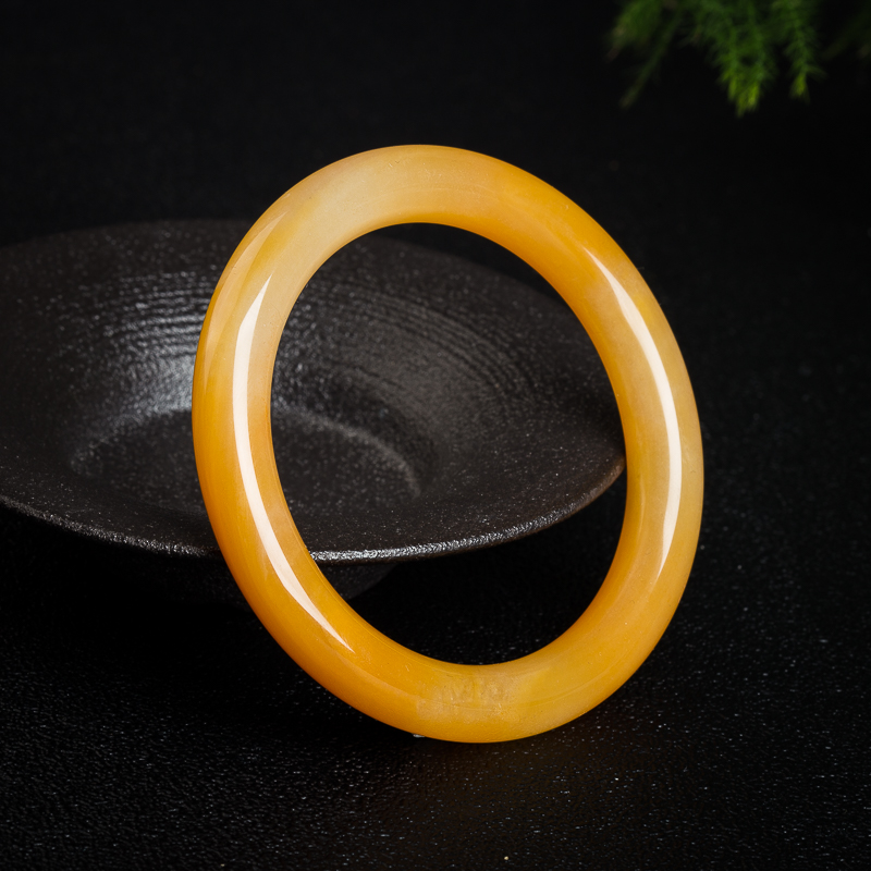 天然山料俏色黄龙玉圆镯-红掌柜