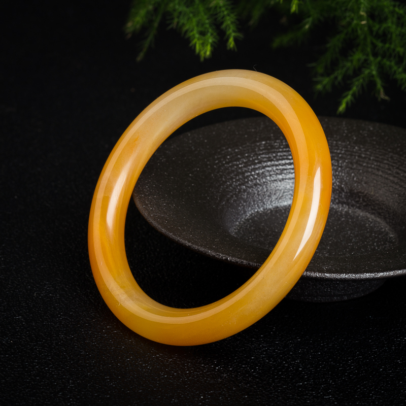 云南山料俏色黄龙玉圆镯-红掌柜