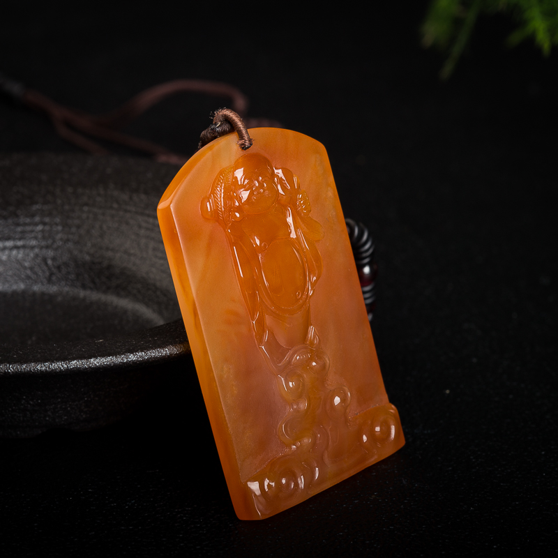 天然山料黄龙玉弥勒佛吊坠-红掌柜