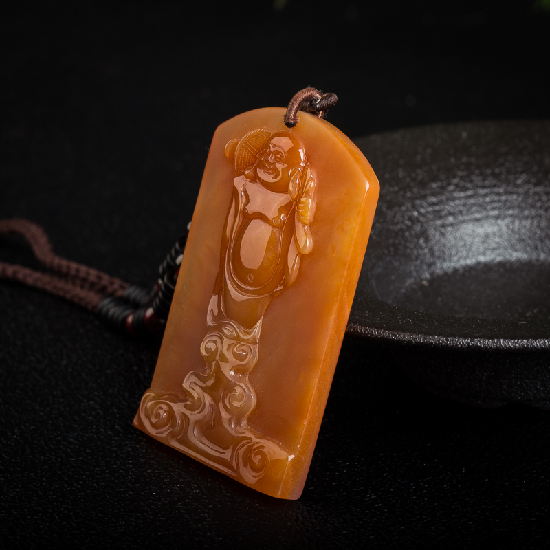 云南山料黄龙玉弥勒佛吊坠-红掌柜