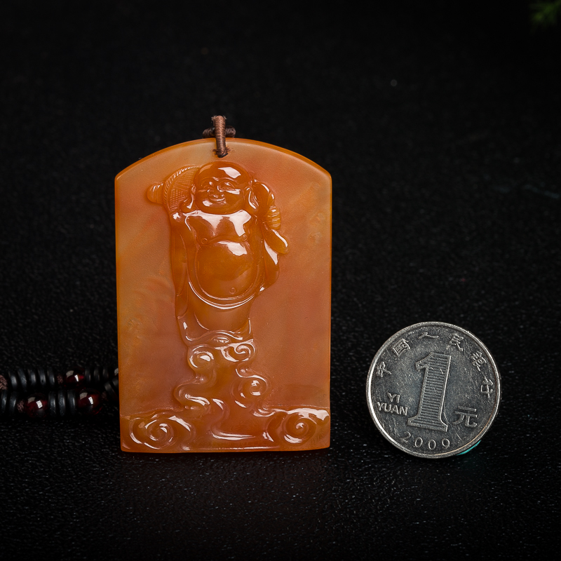 黄龙玉弥勒佛吊坠-红掌柜