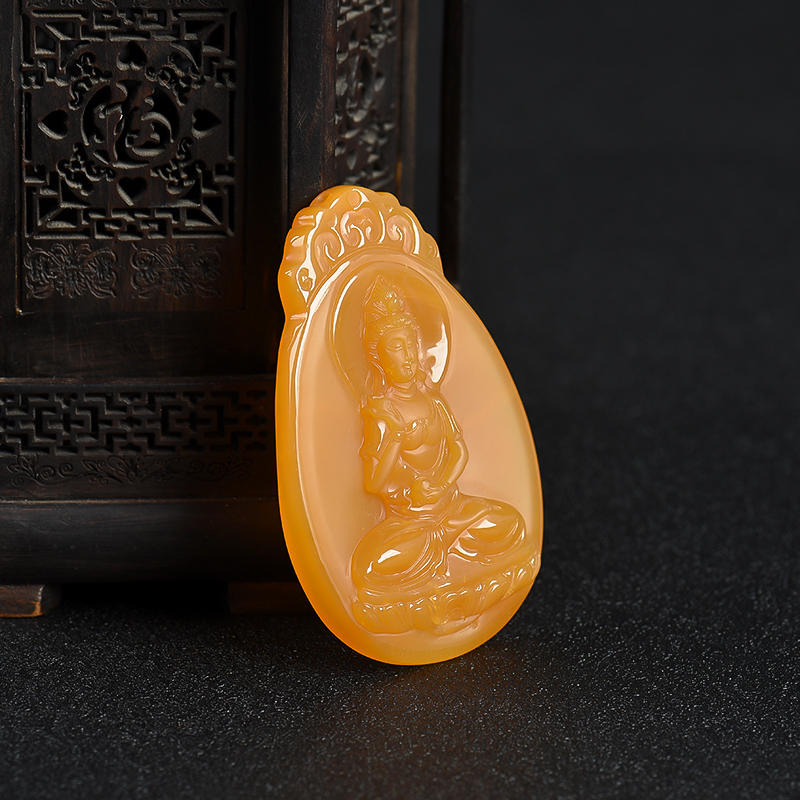 鸡油黄黄龙玉观音吊坠-红掌柜