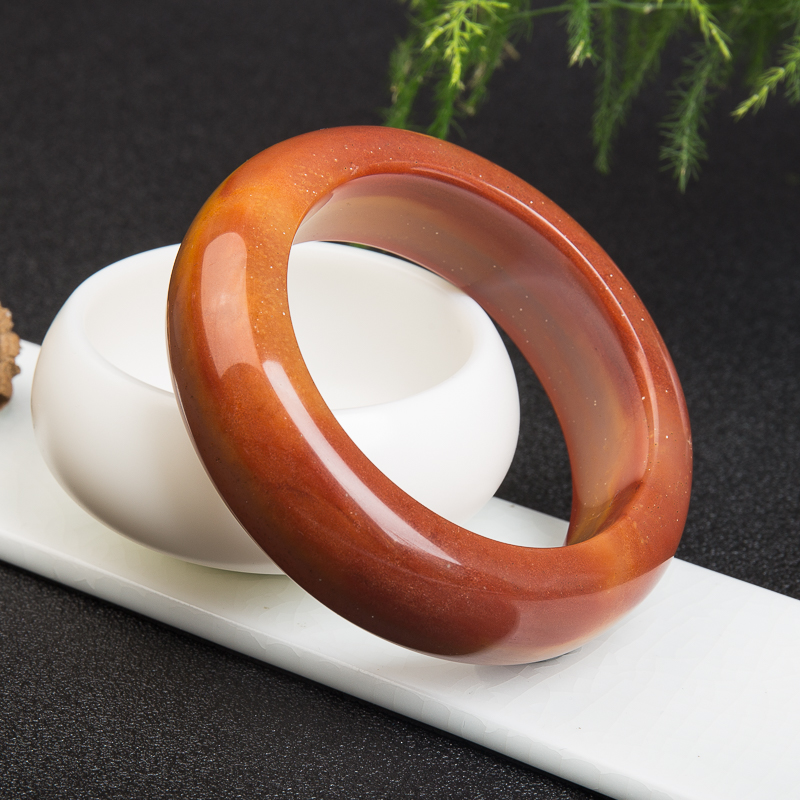 天然山料鸡血红黄龙玉手镯-红掌柜