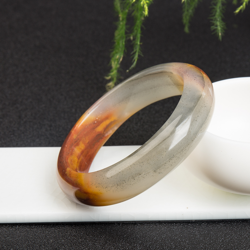 云南黑金沙料俏色黄龙玉手镯-红掌柜