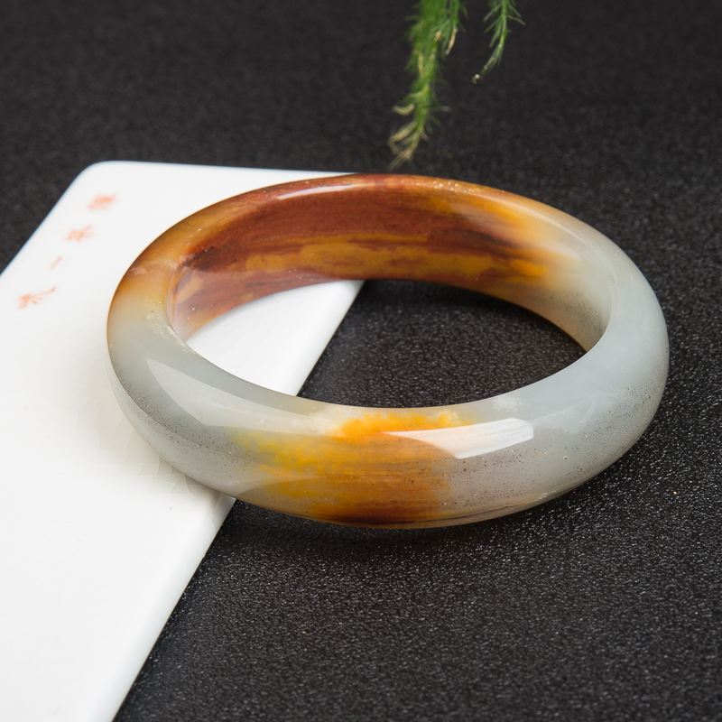 云南天然黑金沙料黄龙玉手镯-红掌柜