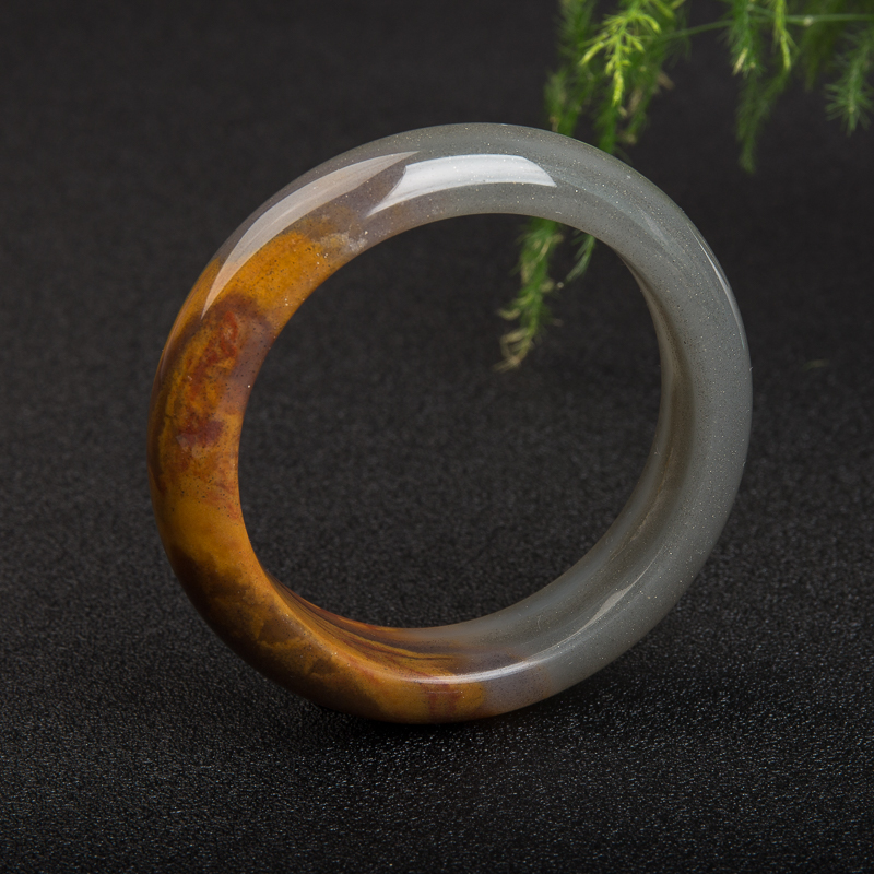 云南天然黑金沙料俏色黄龙玉手镯-红掌柜