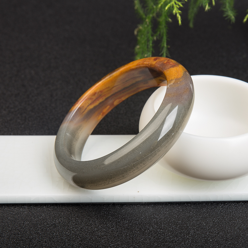 云南黑金沙料俏色黄龙玉手镯-红掌柜